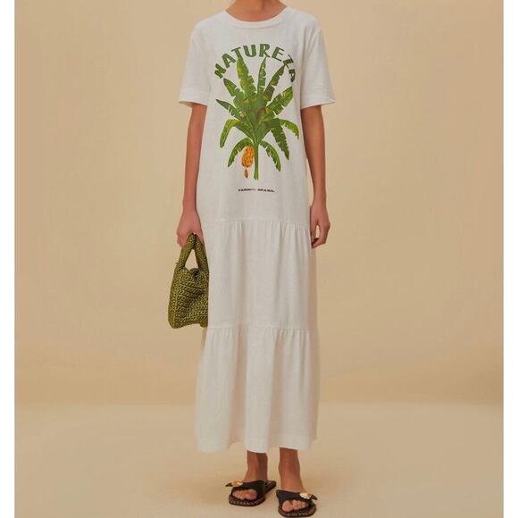 FARM Rio | Dresses | Farm Rio White Natureza Organic Cotton Maxi Dress ...